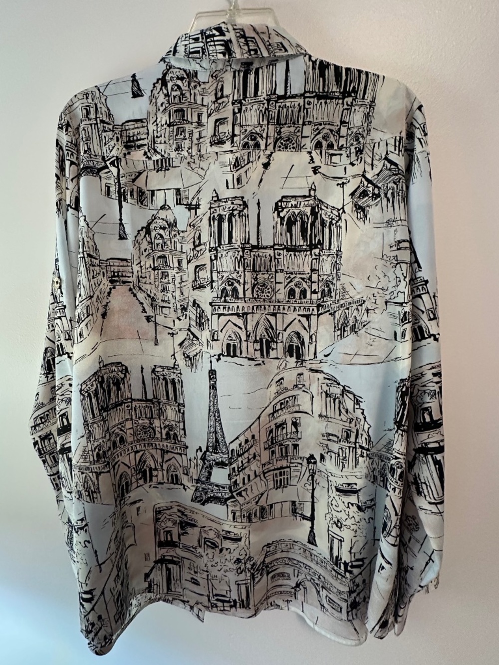 Karl Lagerfeld Paris Blouse Size Large Paris Print Eiffel Tower Button Front Top - Picture 2 of 3